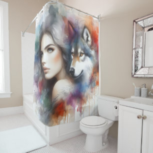 Cortina Para Box Mulher Indiana e Espírito Lobo da Selvagem