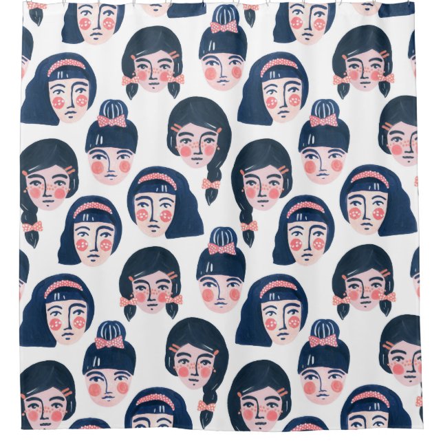 Cortina Para Box Mulheres Whimsical: Cartoon Face Art (Frente)
