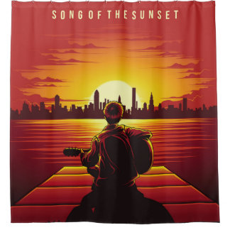 Cortina Para Box Música da ilustração do pôr do sol,sozinho,garoto,