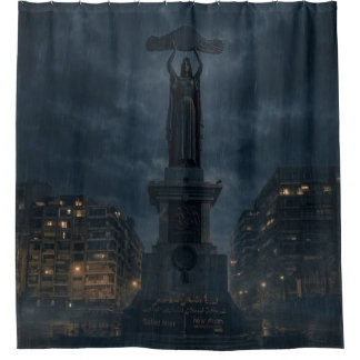 Cortina Para Box Mysterious Night City Statue Shower Curtain