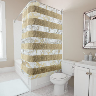 Cortina Para Box Na moda branco faux gold marble stripes show