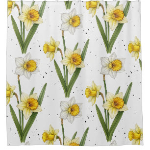 Cortina Para Box Narciso Floral de Primavera em Amarelo Suave e Ver
