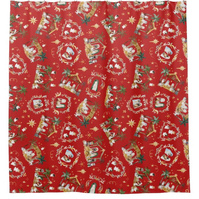 Cortina Para Box Natal Cristão Natividade Cinematográfica Vermelha (Frente)