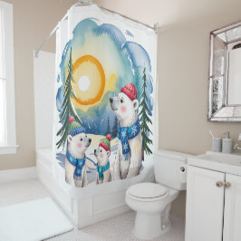 Cortina Para Box Natal da família de ursos polares de inverno