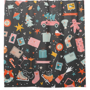 Cortina Para Box Natal Negro: Padrão de colheita de ornamentados.