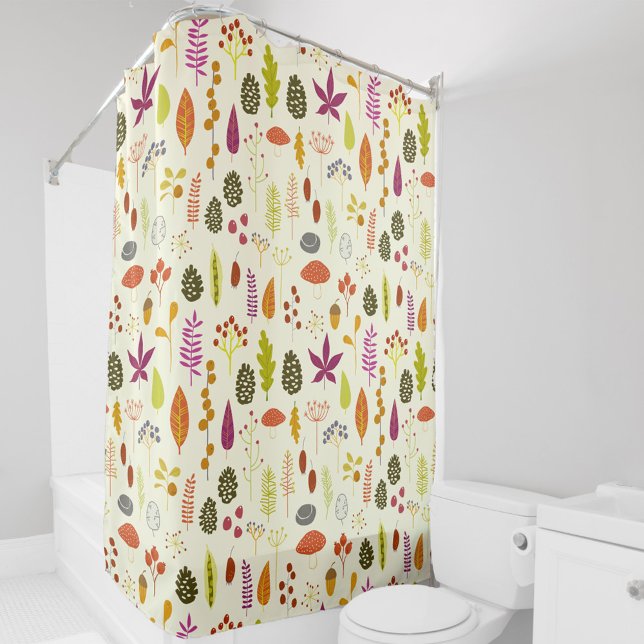 Cortina Para Box Natureza da floresta (Woodland forest leaves berries and cones pattern art shower curtain)