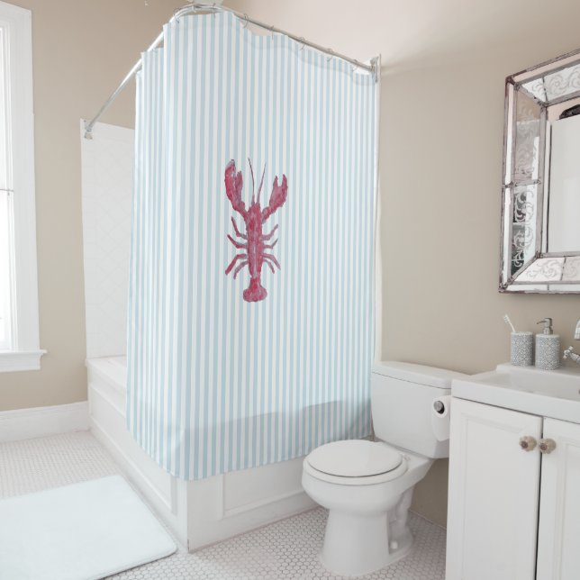 Cortina Para Box Nautical Lobster Stripe Pattern Coastal  (In Situ)