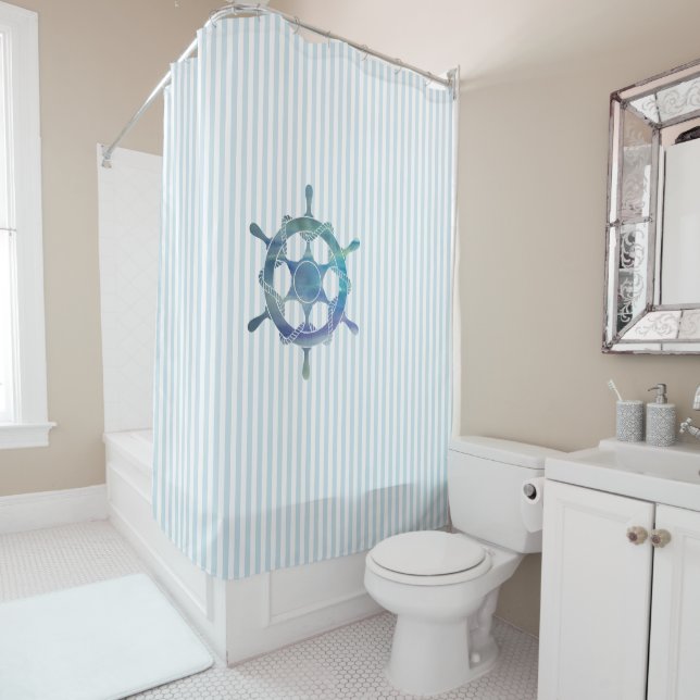 Cortina Para Box Nautical Sailboat Stripe Pattern Coastal  (In Situ)