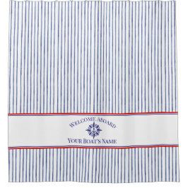 Cortina Para Box Nautical Stripe Monogram Boat Name Shower Curtain