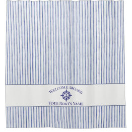Cortina Para Box Nautical Stripe Monogram Boat Name Shower Curtain