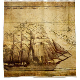 Cortina Para Box navio de navigação no pergaminho