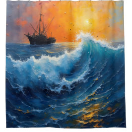 Cortina Para Box Navio de pesca ao nascer do sol no oceano