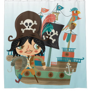 Cortina Para Box Navio Pirata com Papagaio e Peg