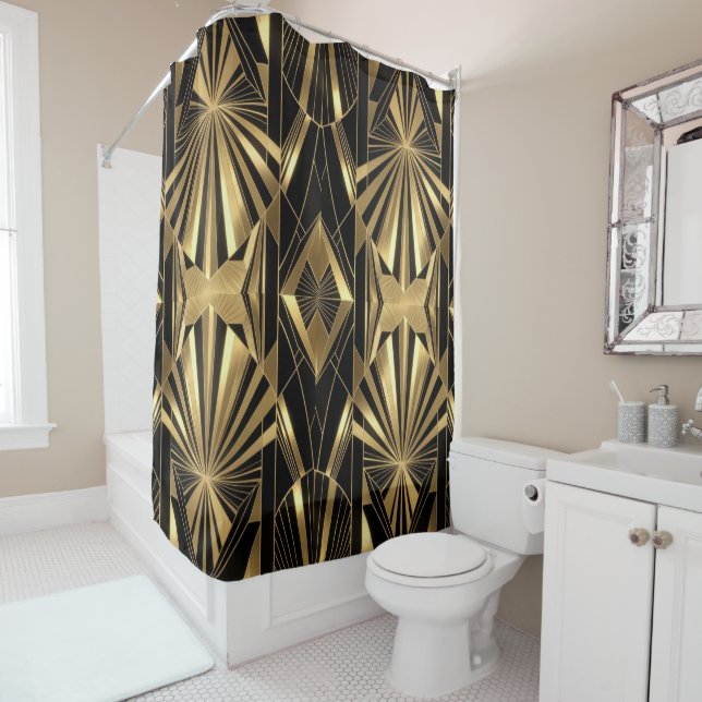 Cortina Para Box Neo Art Deco Black Gold Geometric Gatsby  (In Situ)