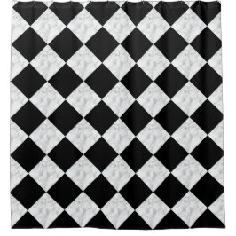 Cortina Para Box Neo Deco Black and Faux White Marble Checkerboard