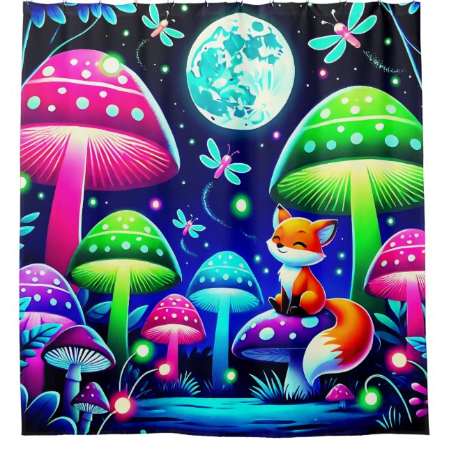 Cortina Para Box Neon Forest Fantasy com Raposa e Vagalumes (Frente)