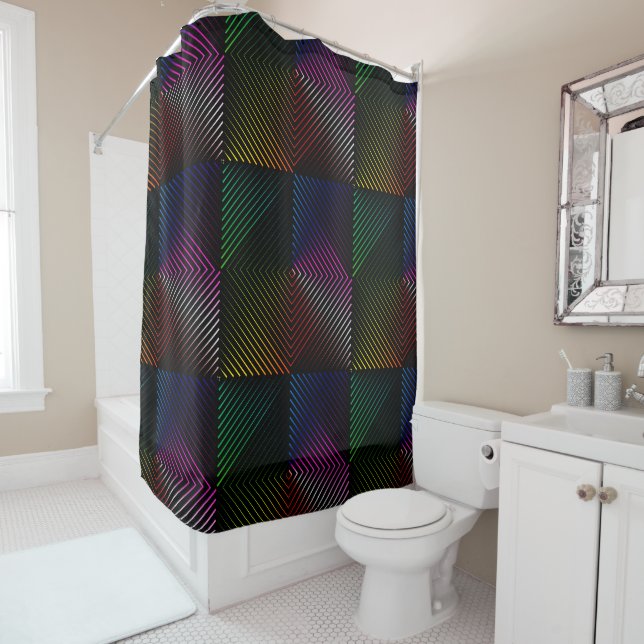 Cortina Para Box Neon Rainbow Prism Squares Em Preto (In Situ)