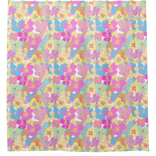 Cortina Para Box Neon Retro Floral Pink Dorm Room (Frente)