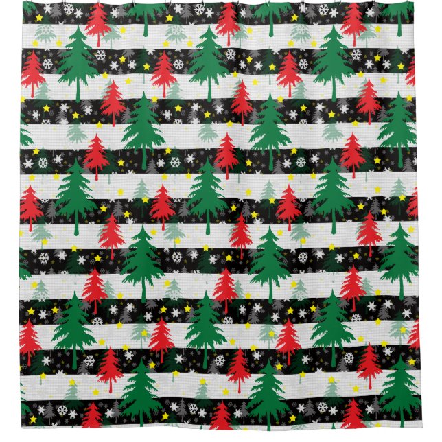 Cortina Para Box Neve Negra Branca Neves Árvores Verdes Vermelhas (Frente)