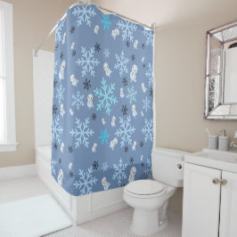 Cortina Para Box Neves e flocos de neve em azul-real