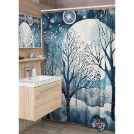 Cortina Para Box Noite de Inverno Floresta Nórdica enluarada