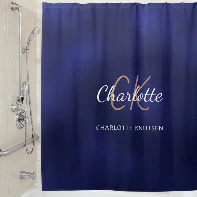 Cortina Para Box Nome das iniciais do monograma azul marinho (Criador carregado)