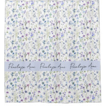 Nome de Letra Azul Roxo Aquarela de Flor Silvestre