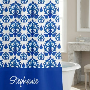Cortina Para Box Nome de Monograma de Padrão Toile Francês Azul