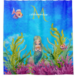Cortina Para Box Nome do Monograma Azul Brilhante Sereia