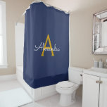 Cortina Para Box Nome do Monograma da Rapariga do Script Moderno Do<br><div class="desc">Marinho Azul e Dourado Monograma Nome Chá de Banheiro Cortina. Isto faz o doce e perfeito aniversário de 16 anos,  casamento,  chá de panela,  aniversário,  chá de fraldas ou festa de solteira presente para alguém que ama luxo de luxo e estilos quíticos.</div>