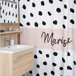 Cortina Para Box Nome do Monograma Moderno Pastel Pink & Black Pon