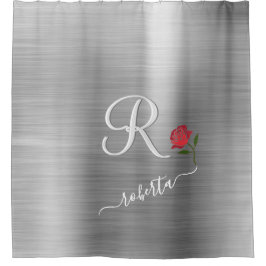Cortina Para Box Nome do Monograma Personalizado da Rosa vermelha E