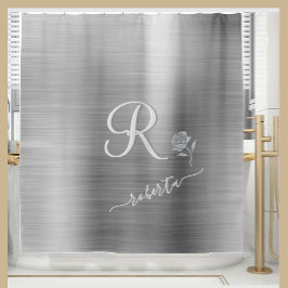 Cortina Para Box Nome do Monograma Personalizado do Rosa Silver Ele