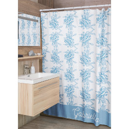 Cortina Para Box Nome do padrão floral Toile Francesa Azul