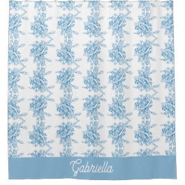 Cortina Para Box Nome do padrão floral Toile Francesa Azul