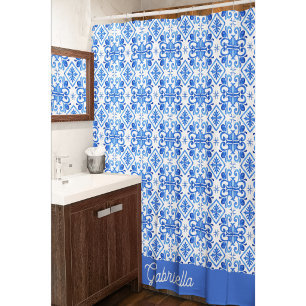 Cortina Para Box Nome do Padrão Toile Francês Azul