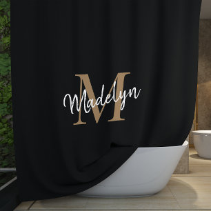 Cortina Para Box Nome do Script Feminino do Monograma Dourado Elega