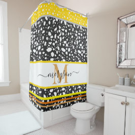 Cortina Para Box Nome Moderno e branco preto monograma Dourado