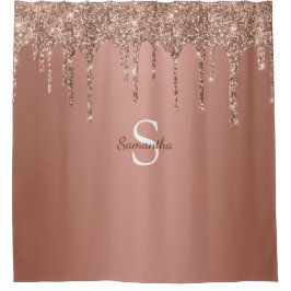 Cortina Para Box Nome Monograma Brilho em Rose Gold