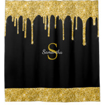 Nome Monograma Preto com Brilho Dourado Chic