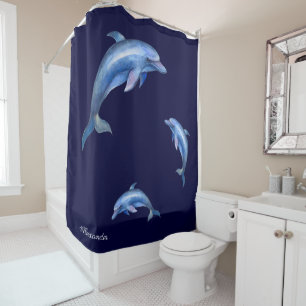 Cortina Para Box Nome Náutico Azul Dolphin Watercolor