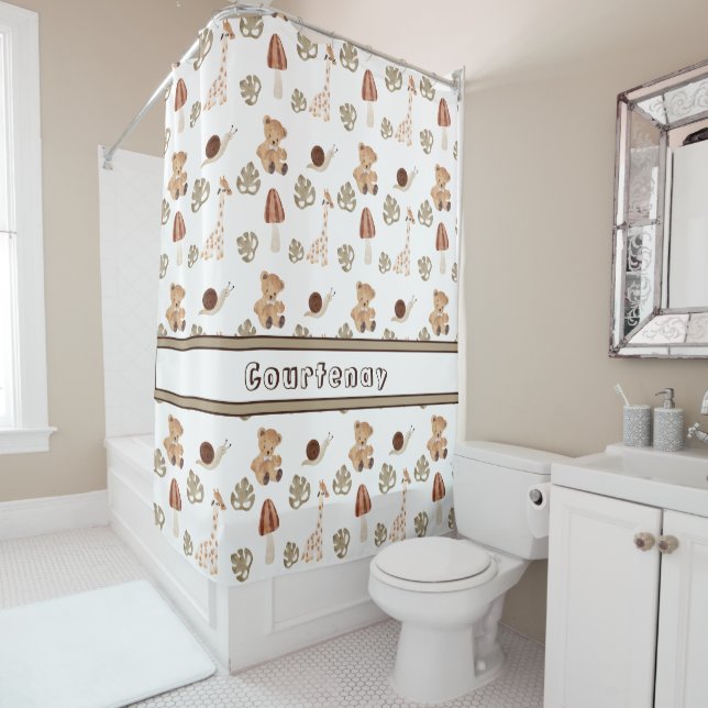 Cortina Para Box Nome Personalizado Boho Woodland Jungle Animal Sta (In Situ)