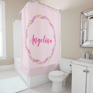 Cortina Para Box Nome Personalizado da Faixa Floral Cor-de-Rosa Bon