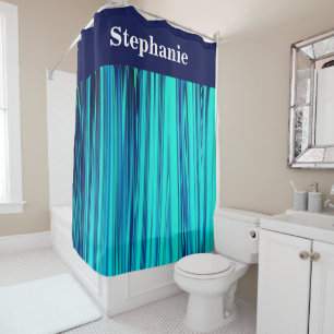 Cortina Para Box Nome Personalizado de Abstrato de Onda Azul Teal