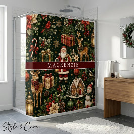 Cortina Para Box Nome Personalizado LuxoVintage Natal PadrãoFeriado