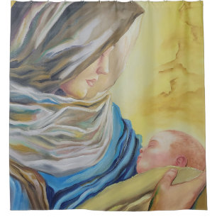 Cortina Para Box Nossa Senhora do Silêncio segurando Jesus bebê
