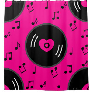 Cortina Para Box notas de música vinil recorde coração rosa