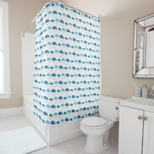 Cortina Para Box Nuvens de Chuva Padrão Azul e Branco
