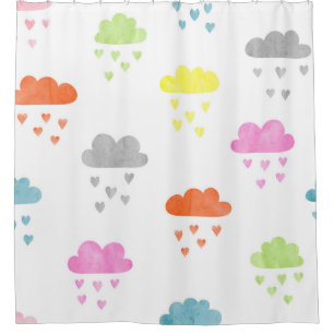 Cortina Para Box Nuvens Sonhadoras: Chuva De Coração Por Aquarela