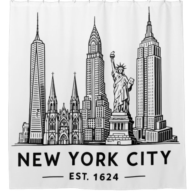 Cortina Para Box NYC Skyline Illustration with Statue of Liberty (Frente)